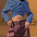 Dámský crop top s dlouhým rukávem modrý 4