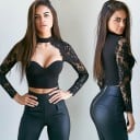 Dámský crop top s krajkovými rukávy 3