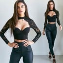 Dámský crop top s krajkovými rukávy 4