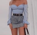 Dámský crop top s odhalenými rameny modrý 3