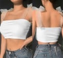 Dámský crop top s průsvitnými ramínky 6