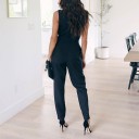 Svart jumpsuit för kvinnor med knytband i midjan 4