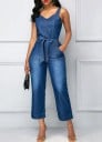 Denim jumpsuit för kvinnor med remmar 2