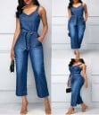 Denim jumpsuit för kvinnor med remmar 5