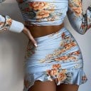 Dámský květovaný crop top a sukně B1162 3