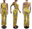 Blommig jumpsuit för kvinnor med volanger 3