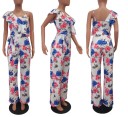 Blommig jumpsuit för kvinnor med volanger 5