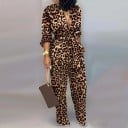 Leopard jumpsuit för kvinnor med långa ärmar B869 3