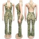 Leopard jumpsuit för kvinnor med djup urringning 4