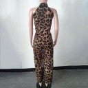 Leopard jumpsuit för kvinnor med hög slits 5