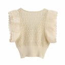 Dámský pletený crop top s volánky 2