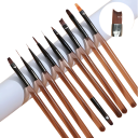 9-delad brun penselsats för naglar 15,5 - 16 cm, 5,2 - 12,7 mm, fasta fina borst 4