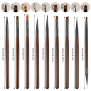 9-delad brun penselsats för naglar 15,5 - 16 cm, 5,2 - 12,7 mm, fasta fina borst 2