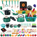 92 pièces Ensemble de cuisine pour enfants vert Ustensiles de cuisine et aliments Jouet en plastique pour cuisine d'enfants Ensemble complet d'ustensiles de cuisine 1