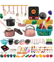 92 piezas Juego de cocina infantil rosa Utensilios de cocina de plástico y alimentos Juego de cocina Accesorios para la cocina infantil Juguete 1