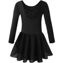 Abiti da balletto per ragazze con maniche lunghe e gonna, schiena incrociata, materiale cotone ed elastan, per balletto e allenamenti 3