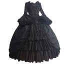 Abiti da ballo gotici medievali per donna con vita stretta e fiocchi, maniche lunghe e gonna a strati per eventi in costume e servizi fotografici 3