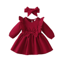 Abiti da bambina con maniche lunghe e fiocco con volant e scollatura rotonda con cerchietto per i più piccoli per feste e uso quotidiano 1