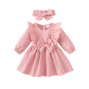 Abiti da bambina con maniche lunghe e fiocco con volant e scollatura rotonda con cerchietto per i più piccoli per feste e uso quotidiano 2