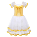 Abiti da danza per ragazze con maniche arricciate, fiocco e lunga gonna in tulle, costume da balletto in poliestere ed elastan per esibizioni 2