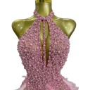 Abiti da donna corti con strass, perle e piume senza spalline con scollatura halter per balli, feste ed eventi serali 9