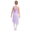 Abiti da ragazza per danza contemporanea con gonna asimmetrica, applicazione floreale 3D e colletto con strass, costume lirico per coreografie di competizione 5