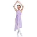 Abiti da ragazza per danza contemporanea con gonna asimmetrica, applicazione floreale 3D e colletto con strass, costume lirico per coreografie di competizione 6