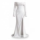 Abiti da sposa lunghi da donna con spalle scoperte e maniche lunghe con alto spacco e lacci sulla schiena bianchi con strascico 1