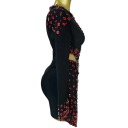 Abiti eleganti da donna corti con strass rossi e scollo a V con maniche lunghe per balli e eventi serali neri 3