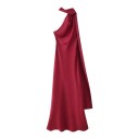 Abiti eleganti lunghi in satin senza maniche con colletto asimmetrico e sciarpa fluente sulla schiena 5