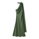 Abiti eleganti lunghi in satin senza maniche con colletto asimmetrico e sciarpa fluente sulla schiena 14