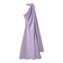 Abiti eleganti lunghi in satin senza maniche con colletto asimmetrico e sciarpa fluente sulla schiena 13