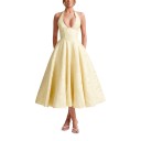 Abiti eleganti midi da donna con corsetto e schiena scoperta con scollatura a V e legatura dietro il collo con lacci sulla schiena 3