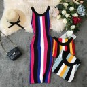 Abiti estivi da donna in jersey senza maniche con vivaci righe verticali Vestibilità aderente Collo rotondo con bordo Jersey di cotone a coste 2