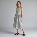 Abiti estivi midi a righe senza maniche con scollatura quadrata e vita a punta con gonna ampia arricciata 8