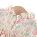 Abiti estivi per bambine con stampa di tulipani e coniglietti e fiocco con maniche a farfalla per i più piccoli per l'estate e feste rosa 3