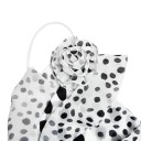 Abiti lunghi da donna con spalline sottili, scollatura a V e volant con fiore e schiena profondamente scoperta in bianco con pois neri 12