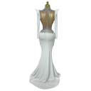 Abiti lunghi da donna di lusso con paillettes e rete trasparente con maniche lunghe decorate con strass e perle per balli e eventi serali 3