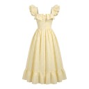 Abiti midi a righe da donna con bottoni, spalline a volant e scollatura quadrata con gonna arricciata e orlo a volant 2