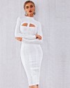 Abiti midi bianchi da donna in bandage con maniche lunghe e colletto alto Taglio aderente in tessuto elasticizzato con scollo sul petto Materiale 5