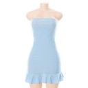 Abiti mini da donna senza spalline Abiti corti attillati blu chiaro con orlo a volant Abiti estivi eleganti 3