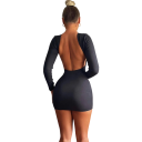 Abiti mini eleganti con maniche lunghe Schiena scoperta Taglio aderente Abiti da sera da donna Outfit sexy da festa per il club 4