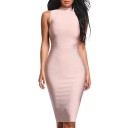 Abito da donna a tubino con colletto alto senza maniche Taglio aderente Lunghezza al ginocchio Zip e spacco sul retro Poliestere con spandex 4