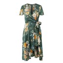 Abito da donna verde scuro con stampa floreale Scollo a V maniche corte e libere Chiusura laterale Gonna asimmetrica Poliestere 1