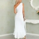 Abito lungo da donna a spalla unica Taglio aderente asimmetrico Alto spacco con volant Drappeggio in vita Poliestere con cotone Per feste 8