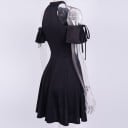 Abito mini gotico nero da donna con spalle scoperte e colletto alto Trasparenza a forma di mezzaluna Maniche corte con lacci Cotone con spandex 4