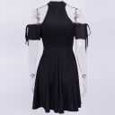 Abito mini gotico nero da donna con spalle scoperte e colletto alto Trasparenza a forma di mezzaluna Maniche corte con lacci Cotone con spandex 5