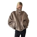 Abrigo corto oversize para mujer con cuello alto y botones, con bolsillos laterales y mangas anchas para el otoño en la ciudad 8