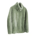 Abrigo de invierno cálido para mujer con cremallera y cuello alto con cordón de ajuste de felpa de corte suelto con bolsillos 2