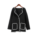 Abrigo de primavera para mujer con botones y ribete negro 1